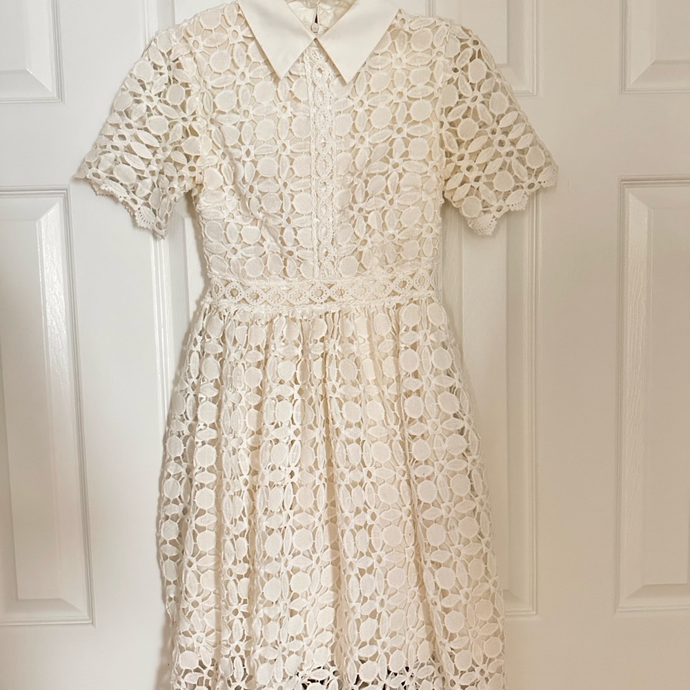Cream Lace Short Sleeve Dress